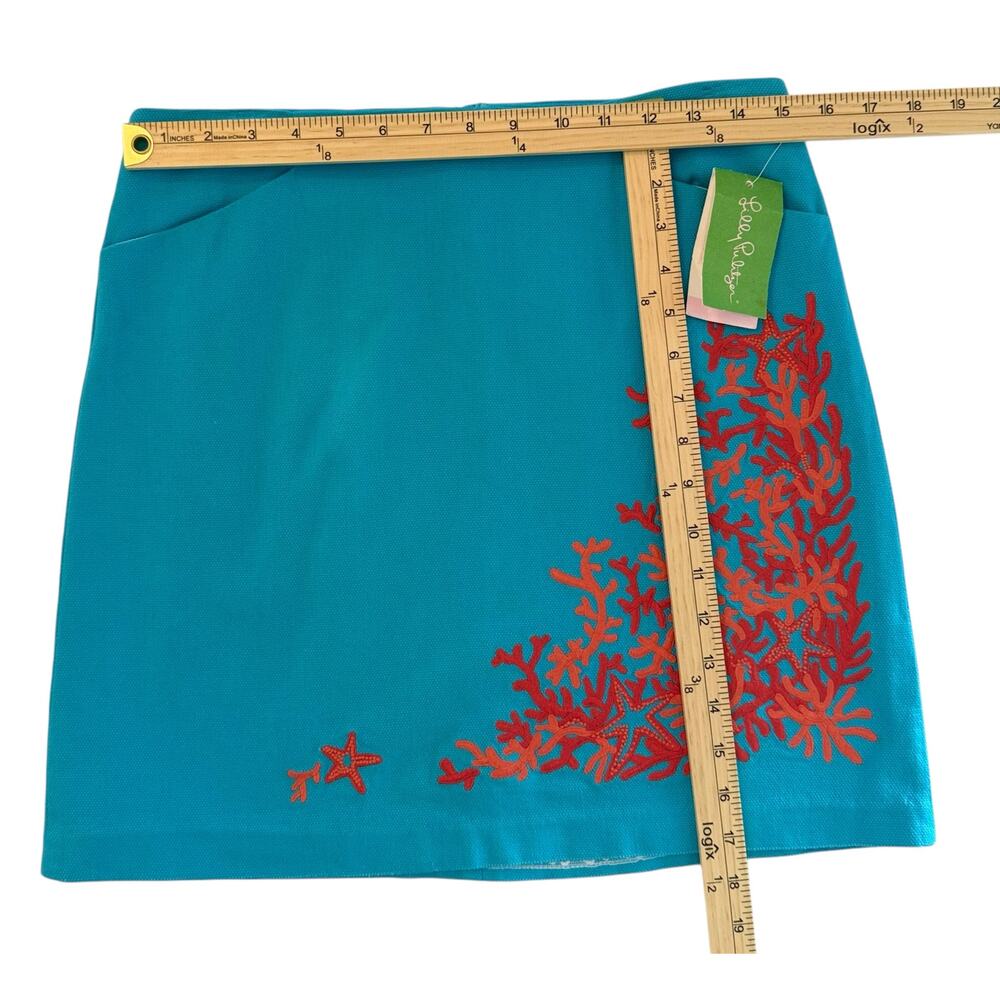 Lilly Pulitzer NWT | turquoise Roslyn mini skirt orange coral detail | size 4 - Picture 2 of 7